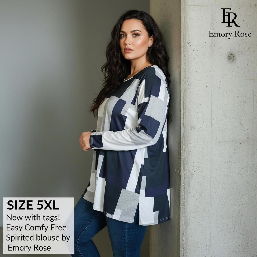Emory Rose 5XL Geometric Pattern Long Sleeve Blouse
